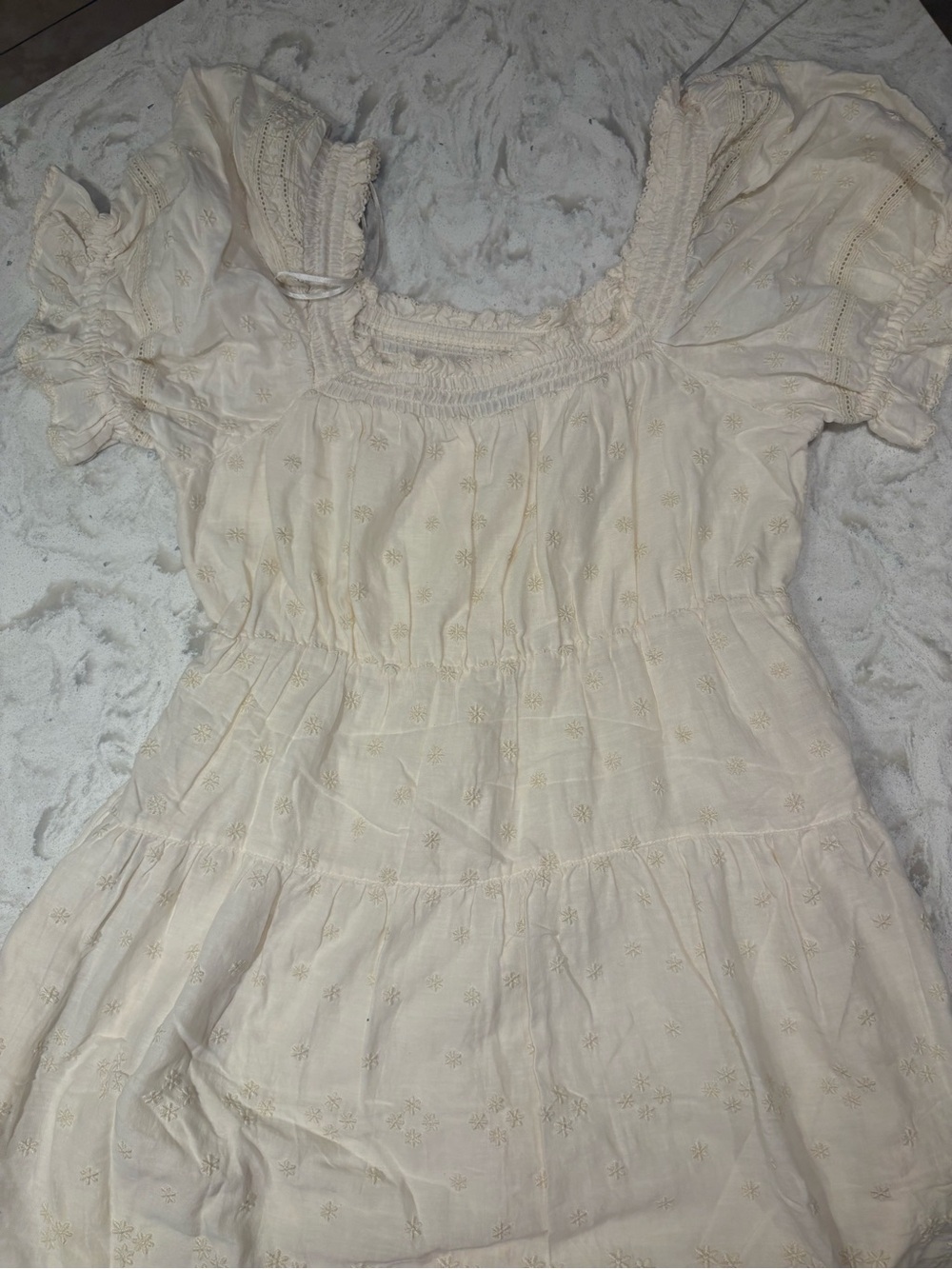 Cream Embroidered Boho Peasant Dress